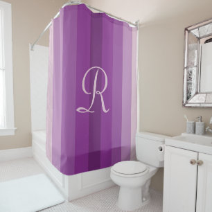 Rideaux De Douche Monogramme Violet Clair Rayé Violet
