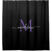 Rideaux De Douche Monogramme violet noir Feminine Nom du script (Devant)