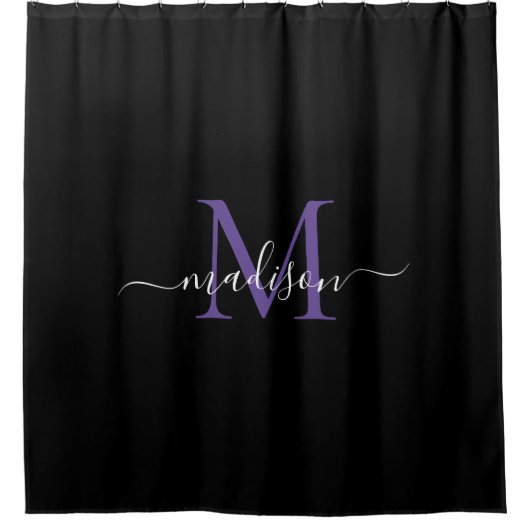 Rideaux De Douche Monogramme violet noir Feminine Nom du script (Devant)