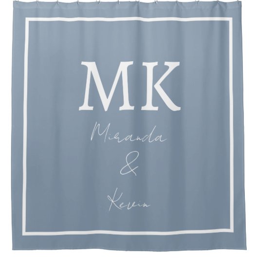 Rideaux De Douche Monogrammes blancs bleu poussiéreux Moderne minima (Devant)