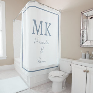 Rideaux De Douche Monogrammes Bleu Poussiéreux Blanc Moderne Tendanc