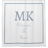 Rideaux De Douche Monogrammes Dusty Bleu Blanc moderne minimal tenda (Devant)