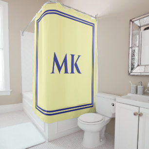 Rideaux De Douche Monogrammes Jaune Nom Bleu Design Décor Moderne