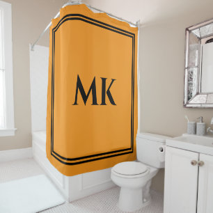 Rideaux De Douche Monogrammes Orange Jaune Noir Nom Style Décor