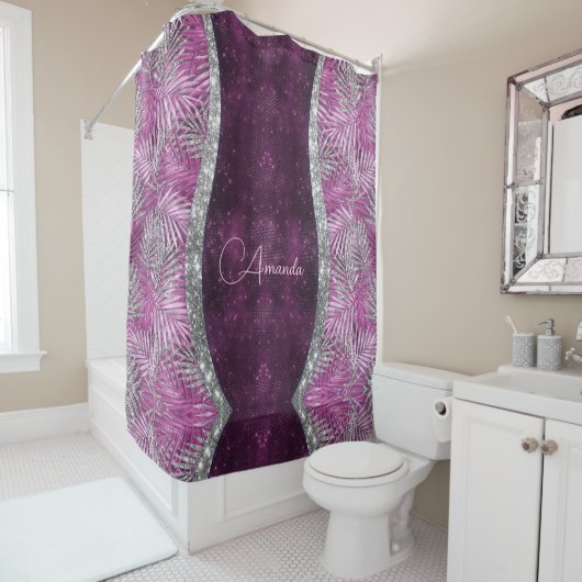 Rideaux De Douche Monographie de feuilles de parties scintillant ros (En situation)