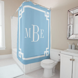 Rideaux De Douche Monographie de la bordure de clé grecque bleu ciel