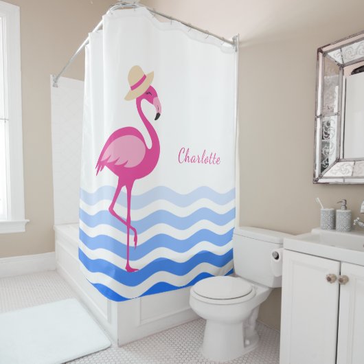 Rideaux De Douche Monographie des vagues de flamand rose mou (En situation)