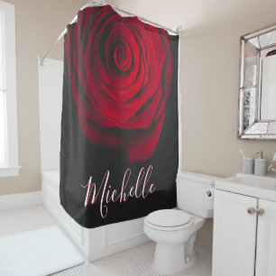 Rideaux De Douche Monographie personnalisée rouge rose vintage photo