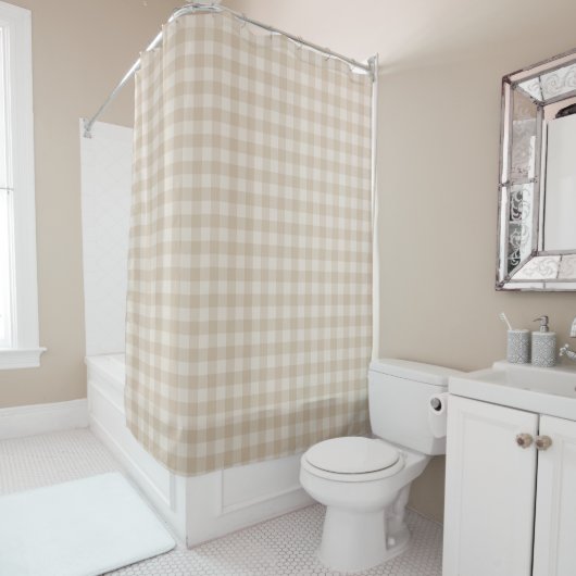 Rideaux De Douche Monotone Beige En vichy Check Motif (En situation)