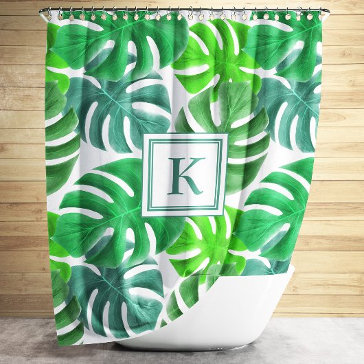 Rideaux De Douche Monstera Deliciosa Plante Feuille Motif Monogramme