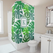 Rideaux De Douche Monstera Deliciosa Plante Feuille Motif Monogramme (En situation)