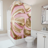 Rideaux De Douche Monstera d'or Feuilles : Pastel Pink. (En situation)
