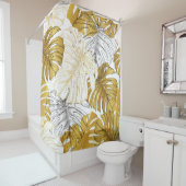 Rideaux De Douche Monstera Feuilles : Blanc doré (En situation)