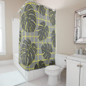 Rideaux De Douche Monstera Feuilles : Jaune-Gris moderne Abstrait (En situation)