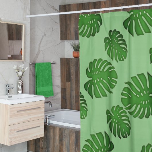 Rideaux De Douche Monstera peinte - motif feuille tropical