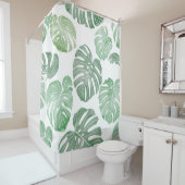 Rideaux De Douche Monstre aquarelle, papier peint tropical transpare (En situation)