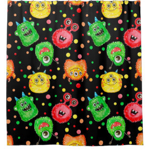 Rideaux De Douche Monstres aquarelles : Motif mignon