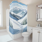Rideaux De Douche Montagne de ski à l'aquarelle (En situation)