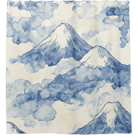 Rideaux De Douche Montagnes enneigées bleu équilibré blanc (Devant)