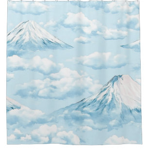 Rideaux De Douche Montagnes enneigées de rêve - Bleu blanc doux