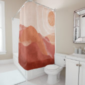 Rideaux De Douche Monts Boho en terre cuite, affiche abstraite. (En situation)