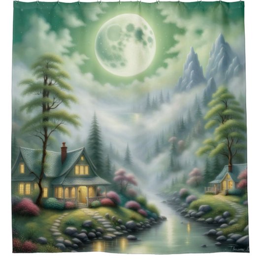Rideaux De Douche "Moonlit River Village" (Devant)