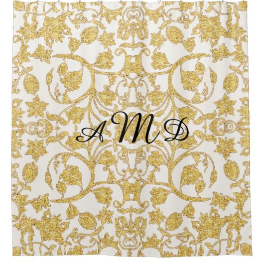 Rideaux De Douche Morroccan Décor Gold Floral Pattern Monogramme (Devant)