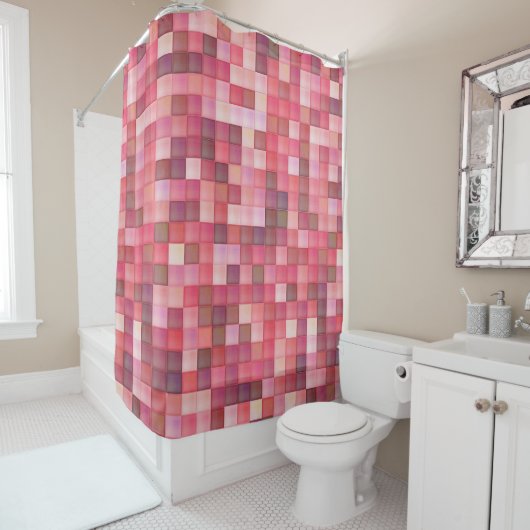 Rideaux De Douche Mosaïque Carré rose et violet (En situation)