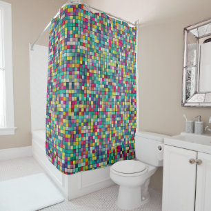 Rideaux De Douche Mosaïque colorée, motif carré géométrique