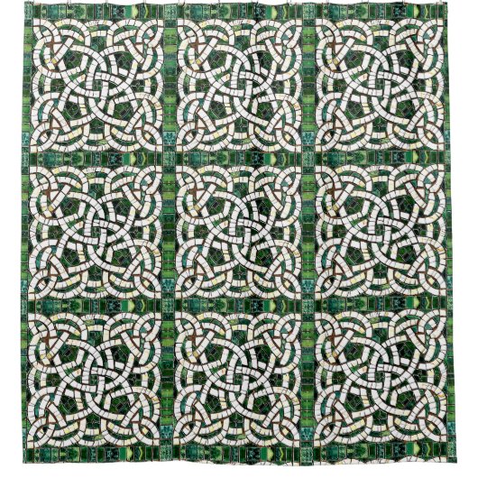 Rideaux De Douche Mosaïque de pierre céleste verte et blanche (Devant)