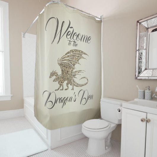 Rideaux De Douche Mosaïque Extraordinaire Dragon Golden Welcome (En situation)