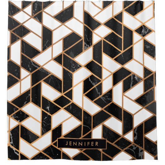 Rideaux De Douche Mosaïque noire et Marbre blanc (Devant)