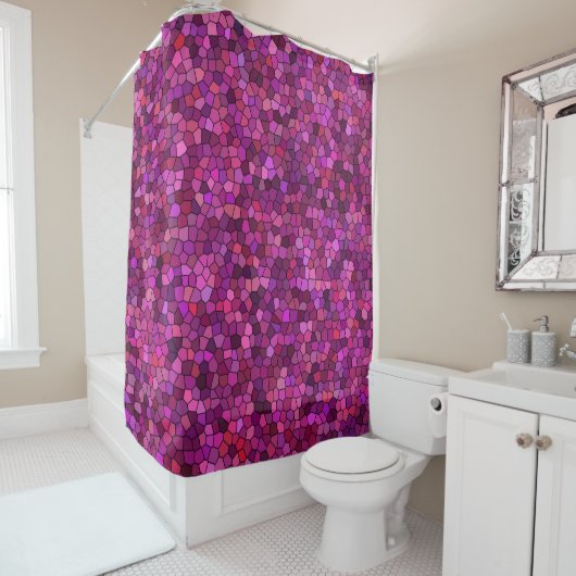 Rideaux De Douche Mosaïque Rose Violet (En situation)