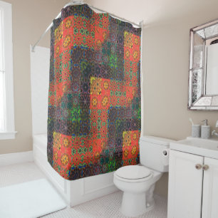 Rideaux De Douche Mosaïque vert vieilli et corail à brun kaléidoscop