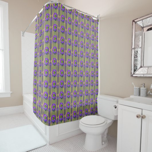 Rideaux De Douche Moss Green with Purple Flowers Shower Curtain (En situation)