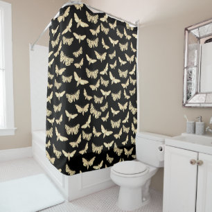 Rideaux De Douche Moth Motif Moths Neutral Terre Crème noire