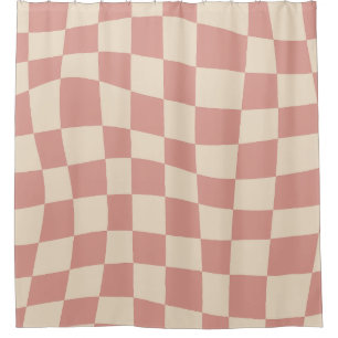 Rideaux De Douche Motif à carreaux ondulés rose rétro mignon
