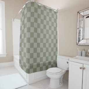 Rideaux De Douche Motif à carreaux vert olive et gris