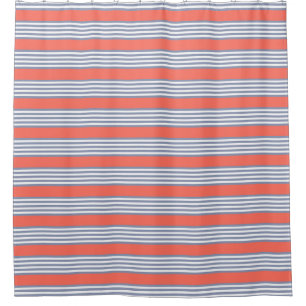 Rideaux De Douche Motif à cinq bandes bleu-gris avec corail vivant