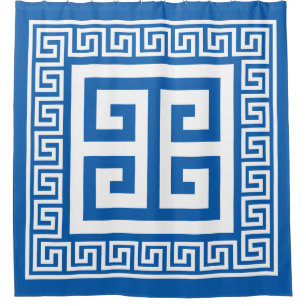 Rideaux De Douche Motif à clé grecque blanc et bleu