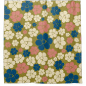 Rideaux De Douche Motif à fleurs - Bleu, Vert olive, Rose et Crème (Devant)