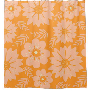 Rideaux De Douche Motif à fleurs orange Fuzz Vintage rétro