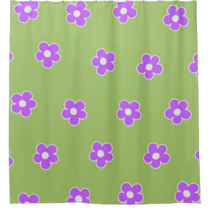 Rideaux De Douche Motif à fleurs vert violet rétro Y2K