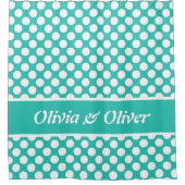 Rideaux De Douche Motif à points Polka Turquoise & Blanc (Devant)
