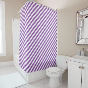 Rideaux De Douche Motif à rayures diagonales violettes et blanches