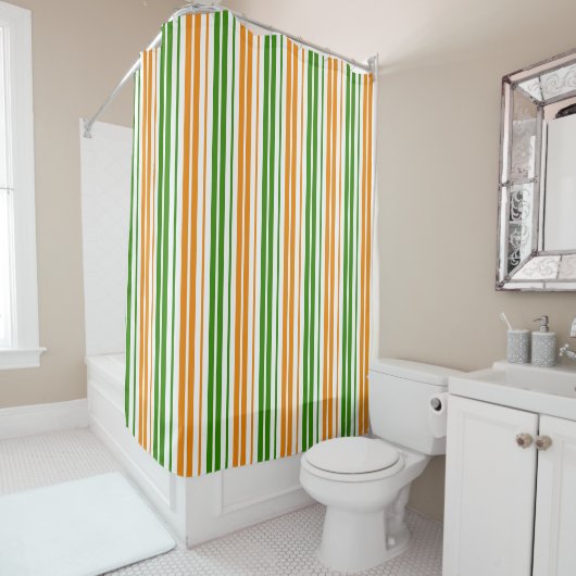 Rideaux De Douche Motif à rayures verticales orange vert blanc (En situation)