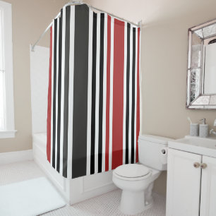 Rideaux De Douche Motif à rayures verticales rouge noir gris