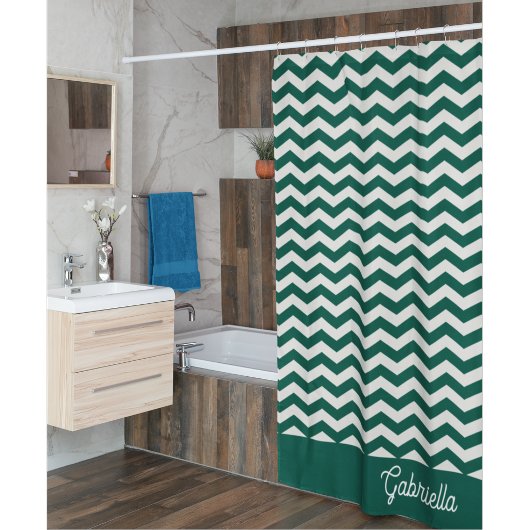 Rideaux De Douche Motif à rayures zig zag chevron vert sarcelle