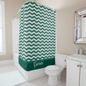 Rideaux De Douche Motif à rayures zig zag chevron vert sarcelle (En situation)