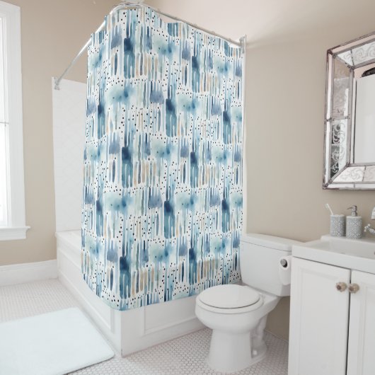 Rideaux De Douche Motif Abstrait bleu Aquarelle (En situation)